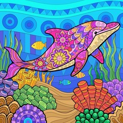 Colorful Dolphin Paint by Numbers Kit Underwater Scene Artistic Design