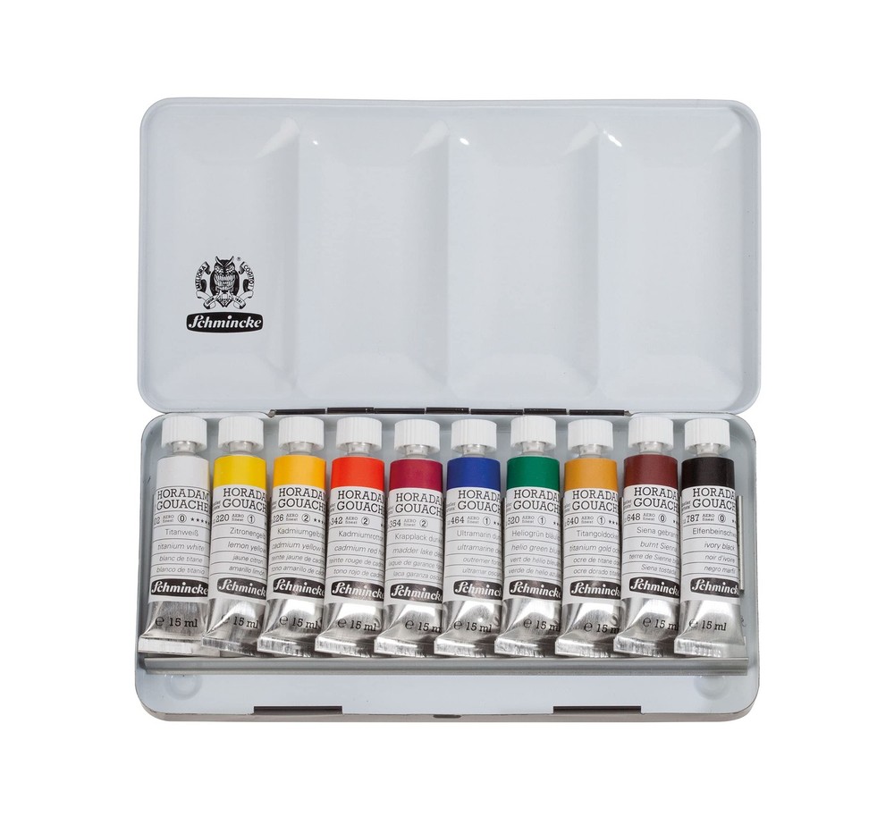 – HORADAM® Gouache, 10 x 0,51 fl oz / 15 ml tubes, 72 701 097, 10 finest goua…