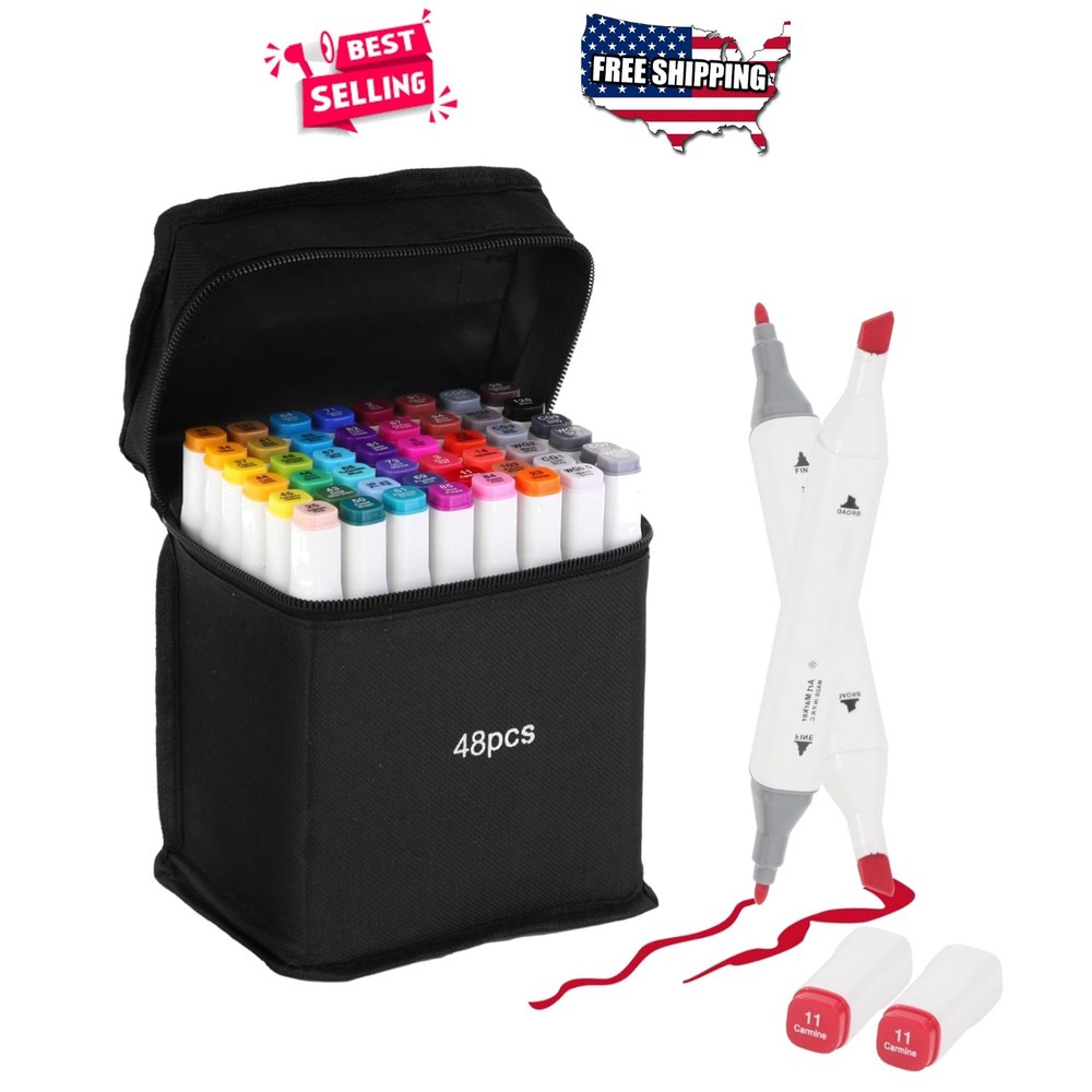 Alcohol Markers Set Dual Tip 48 Colors Permanent Art Pens for Drawing Sketching