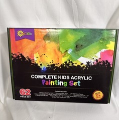 NEW Rise Brite Acrylic Paint 62 Piece Set w Brushes Palette Sponge Canvas Easel