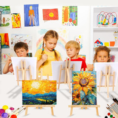 240 PCS Professional Painting Set with 20 PCS Wood Easels,20 Packs of 200 Brushe