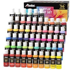 ABEIER Acrylic Paint Set, 56 Colors (2oz/60ml), Matte Finish, Waterproof, Rich