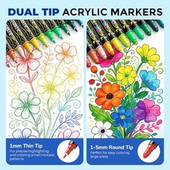 24 Colors Dual Tip Acrylic Paint Markers, Fabric 24 Colors Paint Markers
