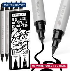 ARTISTRO 5 Black Acrylic Paint Markers – Paint Pens for Drawing, Brush + Fine Ti