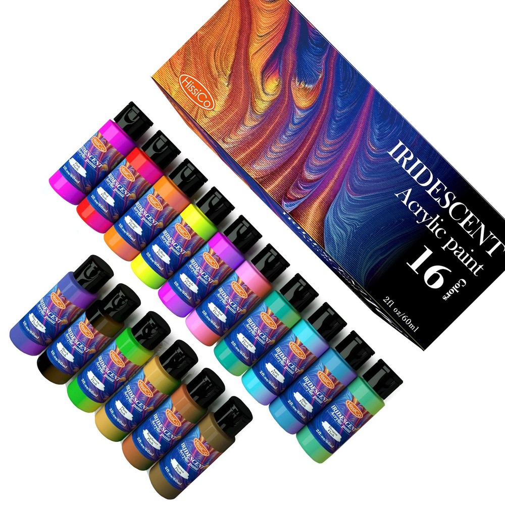 Iridescent Acrylic Paint Set of 16 Chameleon Colors 60ml 2 OZ Bottles, High V…