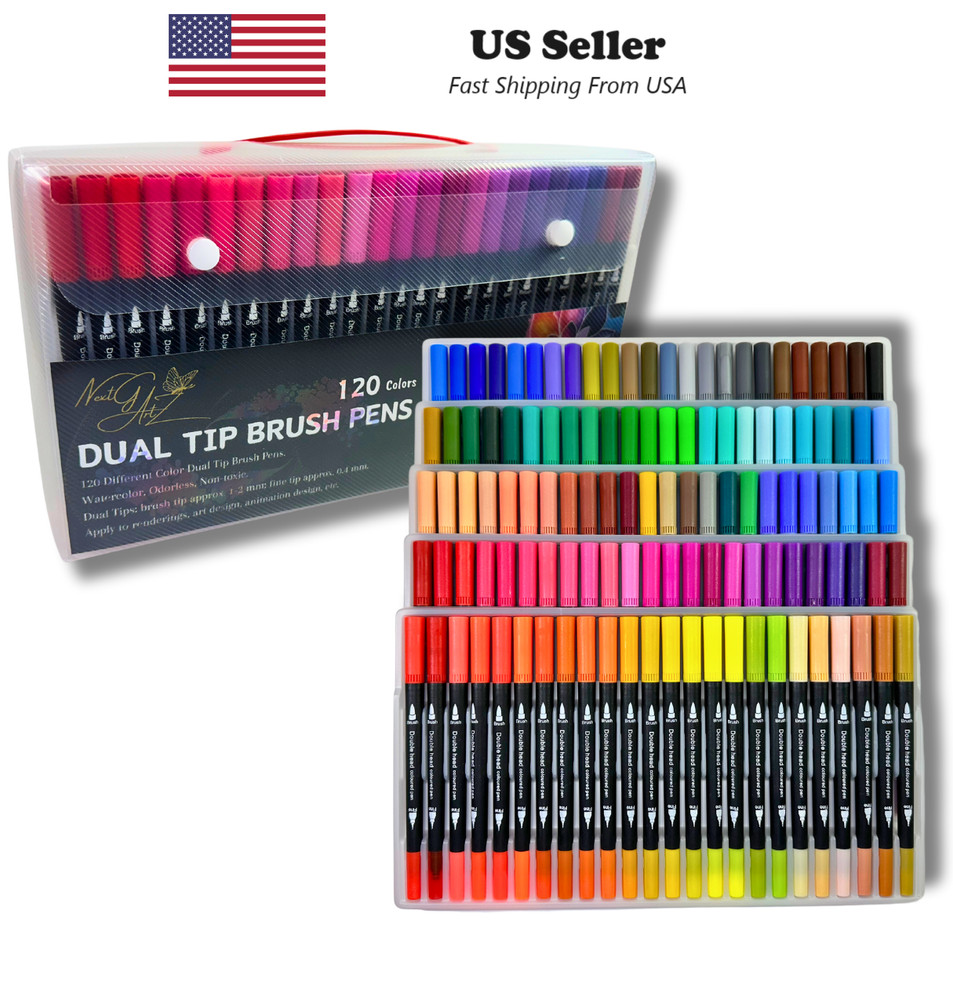 120 Color Dual Tip Watercolour Pen Fine and Brush Tip Markers for Adults & Kids