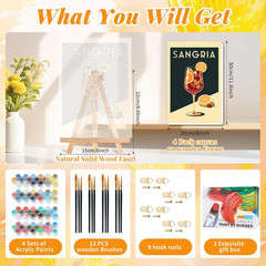 Paint By Numbers Kit Adults Beginners with Wooden Easel 8×12 Inches Retro