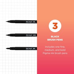 SAKURA Pigma Professional Brush Pens – Archival Black Ink 3 Set,