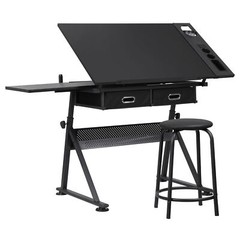 Drawing Table Adjustable Art Crafts w/ Stool Drafting Desk Creative Center Black