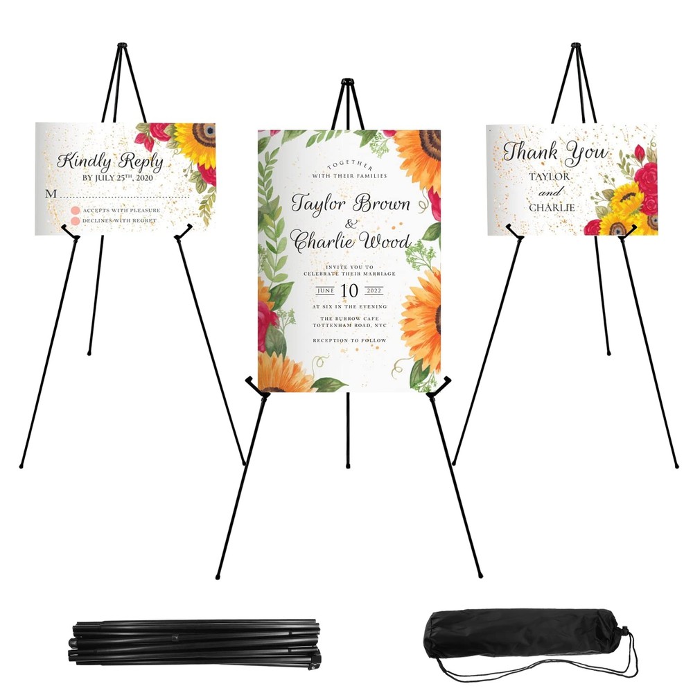 3PCS Black Lightweight Easel Stand for Wedding Signs, 66 Inch Adjustable Disp…