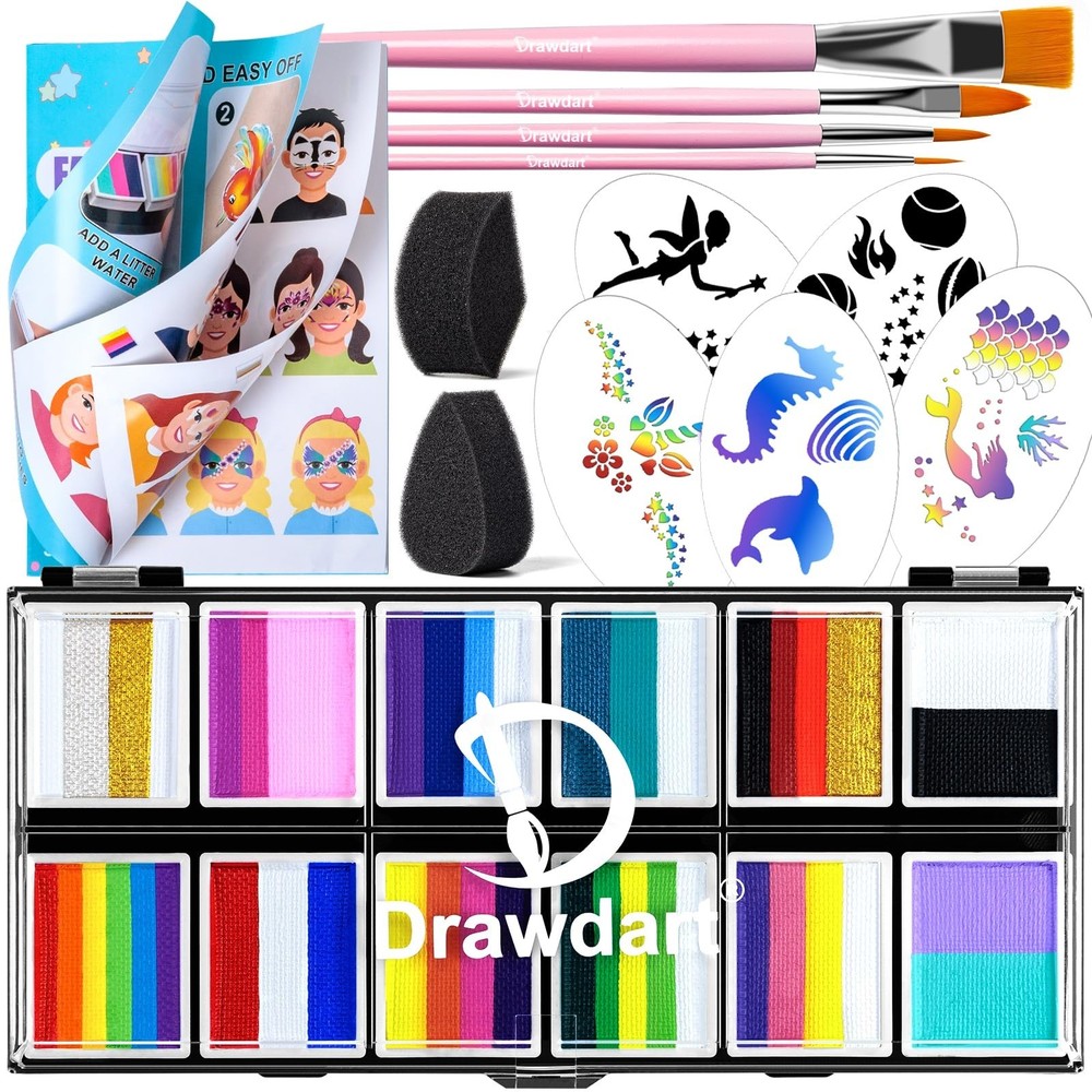 12-Color Face Painting Kit with Stencils – Non-Toxic Rainbow Body Paint for Kids