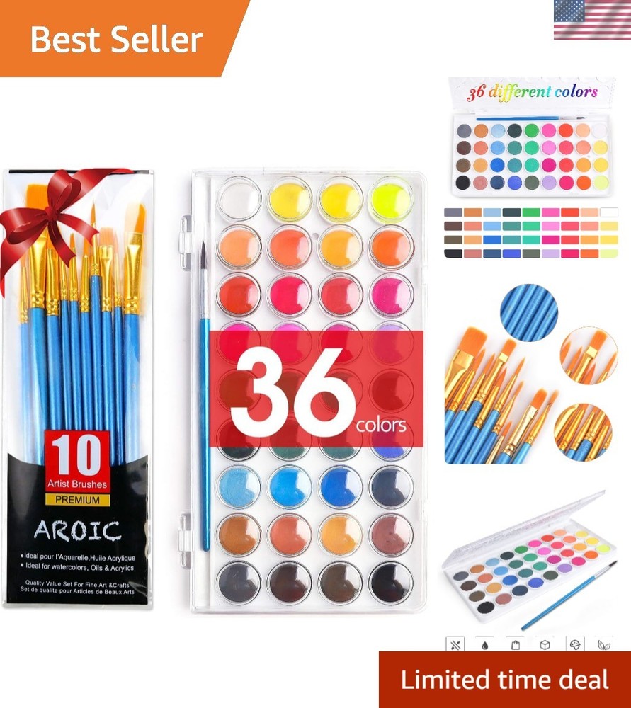 Creative Bliss: 36-Watercolor Paint with 10 Brushes for Young Artists