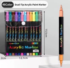 Acrylic Paint Markers Dual Tip Fine Brush Crafts Pens 48 Colours Stone Wood UK