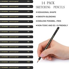 Heshengping Drawing Pencils Sketch 29 Pack, 29 Art Sets Canvas Rolling Pouch