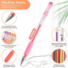 120 Pack Glitter Gel Pens Set 60 Colors with 60 Refills for Adult Coloring Books