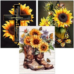 Sunflowers Diamond Art Kits for Adults, 3 Packs Fall Diamond Painting Kits, 5D d