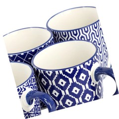 Elama Declan 6 Piece 12 Ounce Assorted Design Stoneware Mug Set Blue/White, NEW!