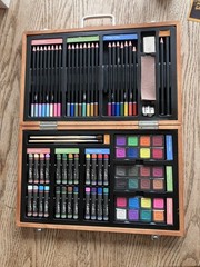 Used Gallery Studio Deluxe Art Set with Wooden Case Colored pencil pastels paint