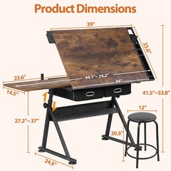 Drafting Table & Stool Set with Adjustable Height with Drawers & Charge Station