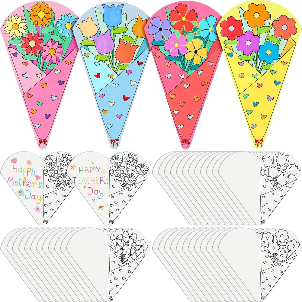 48 Pcs Graduation Crafts Flower Bouquet Color Your Own Paper Coloring DIY Kit