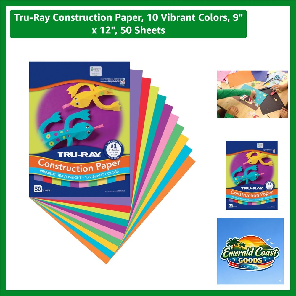 Heavyweight Construction Paper Pack – 10 Vibrant Colors, 9” x 12” – 50 Sheets