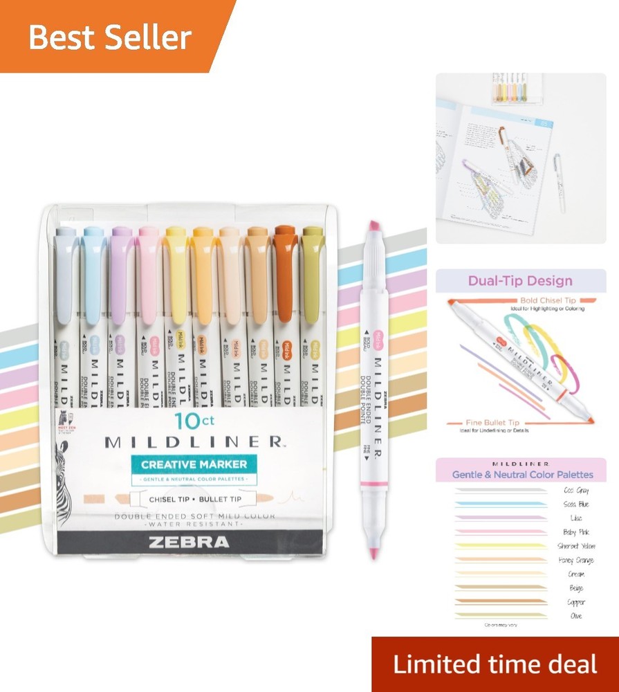 Mildliner Dual-Tip Highlighter Set – No Bleed, 10 Gentle Colors for Creativity