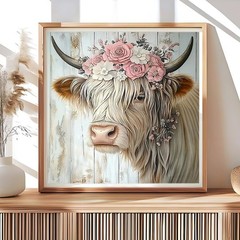 Highland Cow Diamond Art Painting Kits for Adults, 5D DIY Round Full Drill Gem A