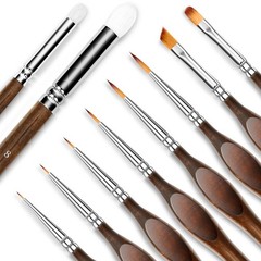 10 PCS Detail Paint Brushes Drybrush Set Precision Round Filbert Brown Artist