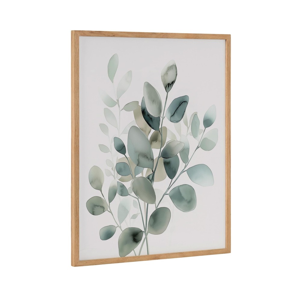 Kate and Laurel Modern Minimalist Botanical Watercolor in Muted Teal Framed W…