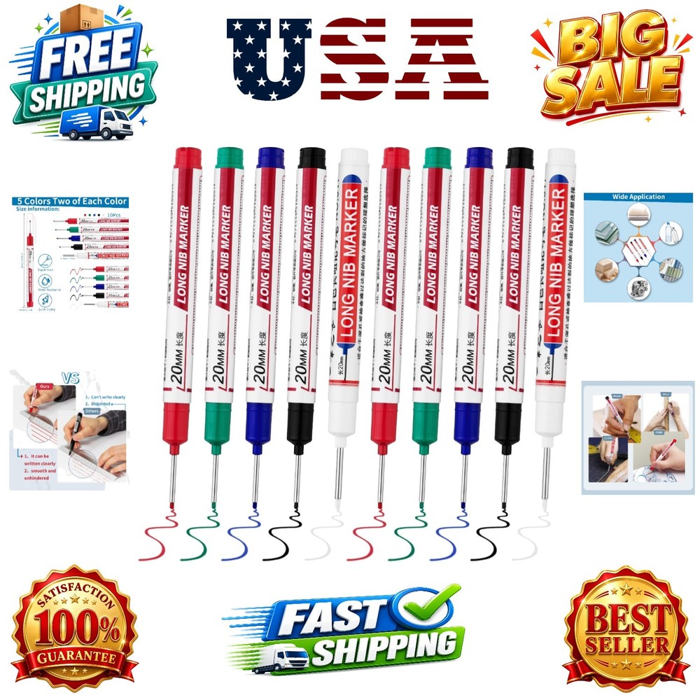 10 PCS Long Head Deep Hole Marker Pens,20mm Long Nib Marker, Longs Nose Marke…