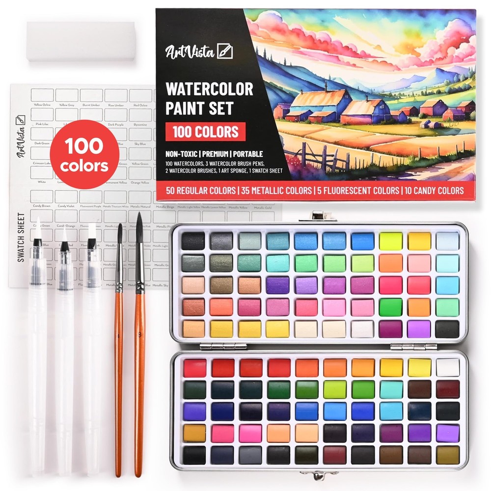 Watercolor Paint Set with 100 Bright 1 Fl Oz (Pack of 1), Standard