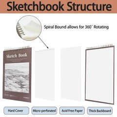 9″ x 12″ Sketch Book, Top Spiral Bound Sketch Pad, 100 Sheets 68lb/100gsm Dra…