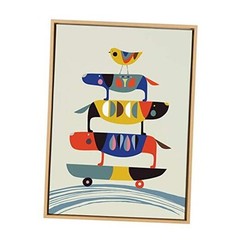 Sylvie Skate Dogs Colorful Animal Block Print in Framed Canvas 23×33 Natural