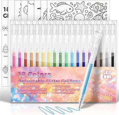 18 Color Glitter Gel Pens Retractable Sparkle Pens for Coloring Journal DIY