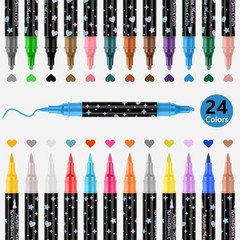 24 Colors Dual Tip Acrylic Paint Marker Pens Set, Multifunctional Acrylic Tips