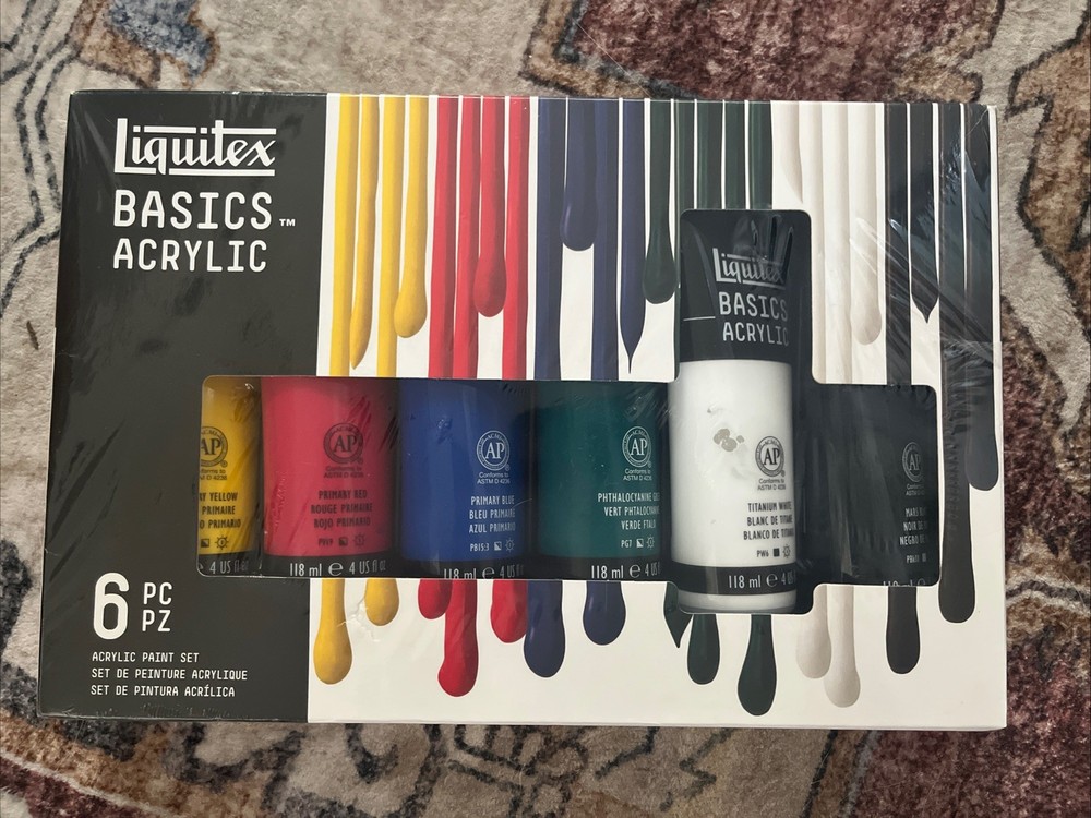 NEW IN PACK- 6pc 118ml EXTRA LARGE Liquitex Basics Acrylic Paint Set