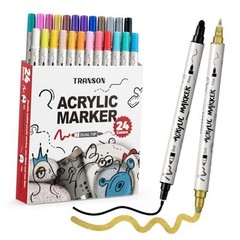 24 Color Bold and Fine Dual-tip Acrylic Paint Pen Set for Canvas 24 Colors
