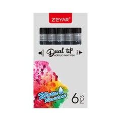 Dual Tip Acrylic Paint Pens, Medium Tip and Extra Fine Tip, 6 Black Color