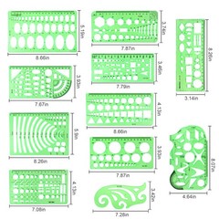 11PCS Geometric Drawings Templates, Compact (16-22 cm x 8-15 cm), Clear green