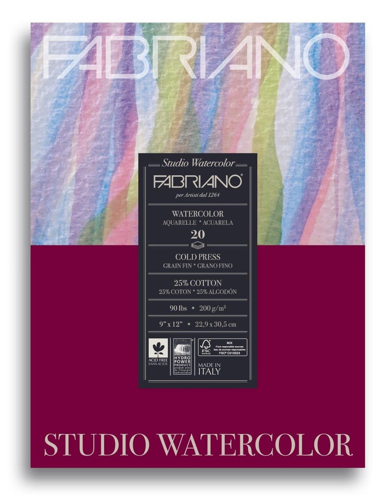 Studio Watercolor Pad Cold Press 9×12 Inch 90lb 20 Sheets Paper
