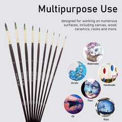 9 PCS Round Paint Brushes Set, Professional Nylon Paint Brushes, Long Handle …