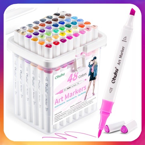 Ohuhu Markers: 48-Color Double Tipped Brush & Chisel Alcohol Markers for Adults