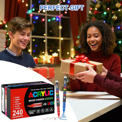 DICEKOO 240 Colors Acrylic Paint Markers, Soft Brush Tip Pens with Automatic Ink