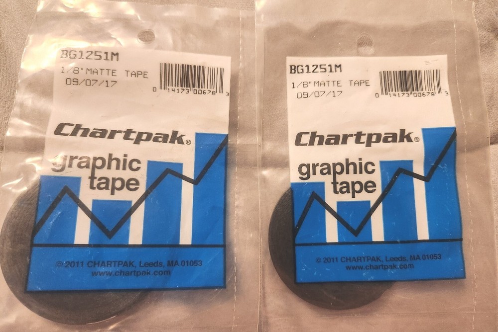 Lot Of 2 Chartpak Chart Tape – BG1251M 1/8 Matte Black Gemba Board White Board