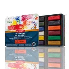 Derwent Inktense XL Blocks 12 Tin, Set of 12, 60mm Extra-Large Block, Water-s…