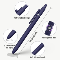 5 Count Gel Pens: 0.5mm Black Ink with Elegant Metal Clip & Soft Grip