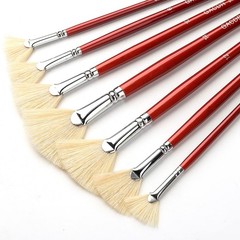 GACDR Fan Brush for Painting, 7 Pieces Set with Hog Large, Red