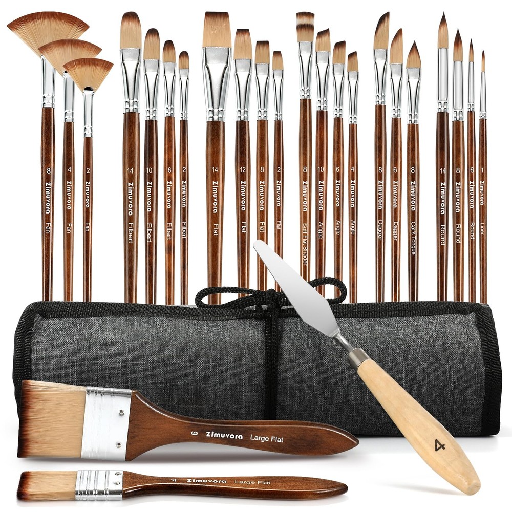25pcs Paint Brush Set, Professional Paint Brush Set with Cloth Roll and Paint…