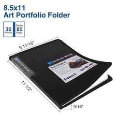 Sooez 30-Pocket Binder with Plastic Sleeves 8.5×11 Black, Heavy Duty Art Port…