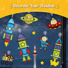 Window Art Rocket | Low Mess Suncatcher Kit | 16 Pieces Glass Painting Set | Kid